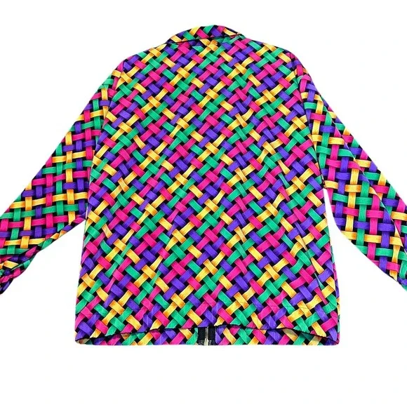 Silver Threads Vintage Woven Geometric Print Jacket Womens Medium Colorful Bold - Picture 3 of 12